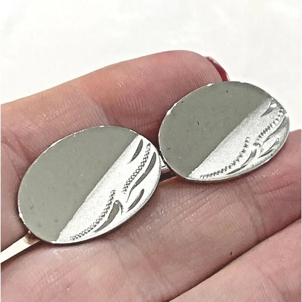 Vintage Anson Sterling cufflinks silver tone ovals etched conservative classics